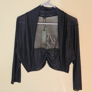 NWT Allegra K Formal Dress Shoulder Cover Sheer Women L Navy Blue Cinch Detail